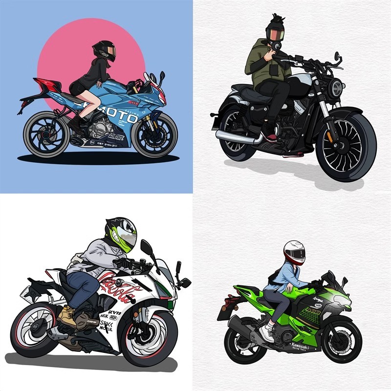 手繪機車 頭像訂製 男頭 女頭 約稿 Q版 卡通 INS動漫畫 真人照片摩托車 機車漫畫 可愛風 q版摩托車