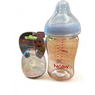 幼兒童款 Nuby 自然乳感寬口徑防脹氣玻璃奶瓶 330ml 送一入全新嘴