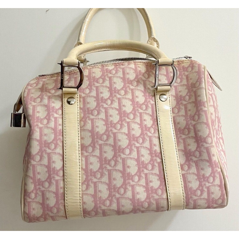 Dior正品粉色老花波士頓包 迪奧 限量 二手 精品 專櫃包包 肩背包 手提包 二手包包
