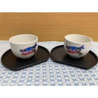 全新 日式和風鯉魚旗茶杯組附託盤 對杯組