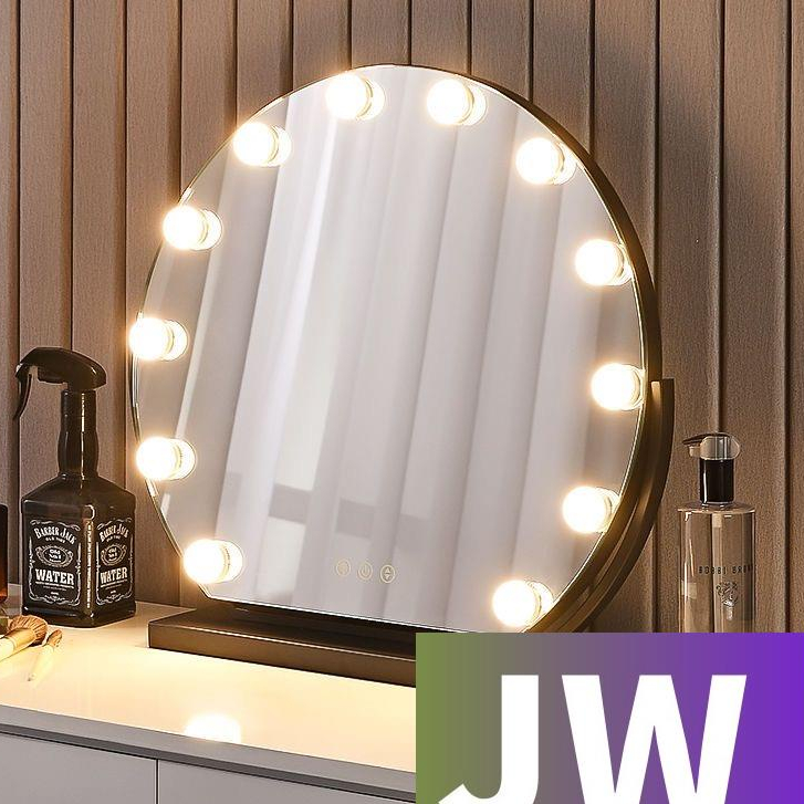 【JW-百貨】新店特惠可旋轉LED圓形三色可調光燈泡化妝鏡 方形底座款 鏡子梳妝鏡美妝鏡