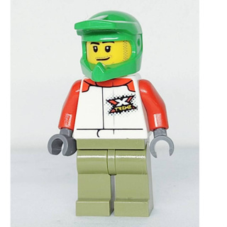 <樂高人偶小舖>正版LEGO 自組人偶C210 特技車手 綠色安全帽 城市 賽車手 含安全帽