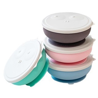 快樂寶貝 韓國 monee 100%白金矽膠恐龍造型可吸式餐碗附蓋(4色) 吸盤碗 學習餐具