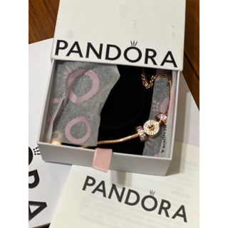 Pandora 潘朵拉玫瑰金手鍊加三顆串珠