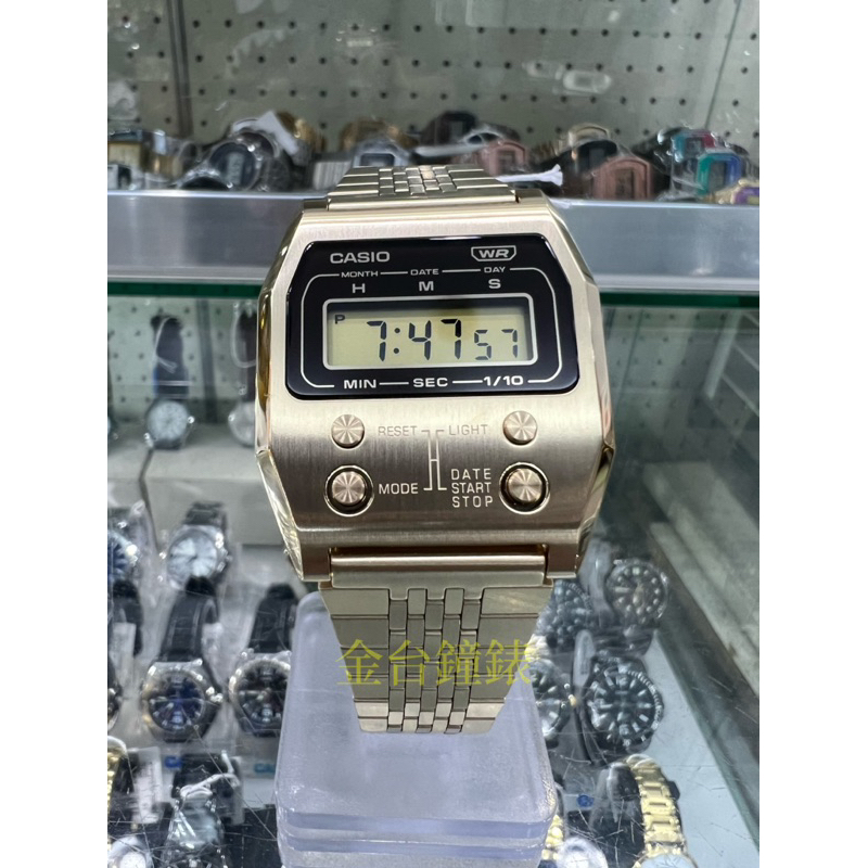 【金台鐘錶】CASIO卡西歐 電子數位 A1100G-5 (金色) 全不鏽鋼 (經典復古潮流)