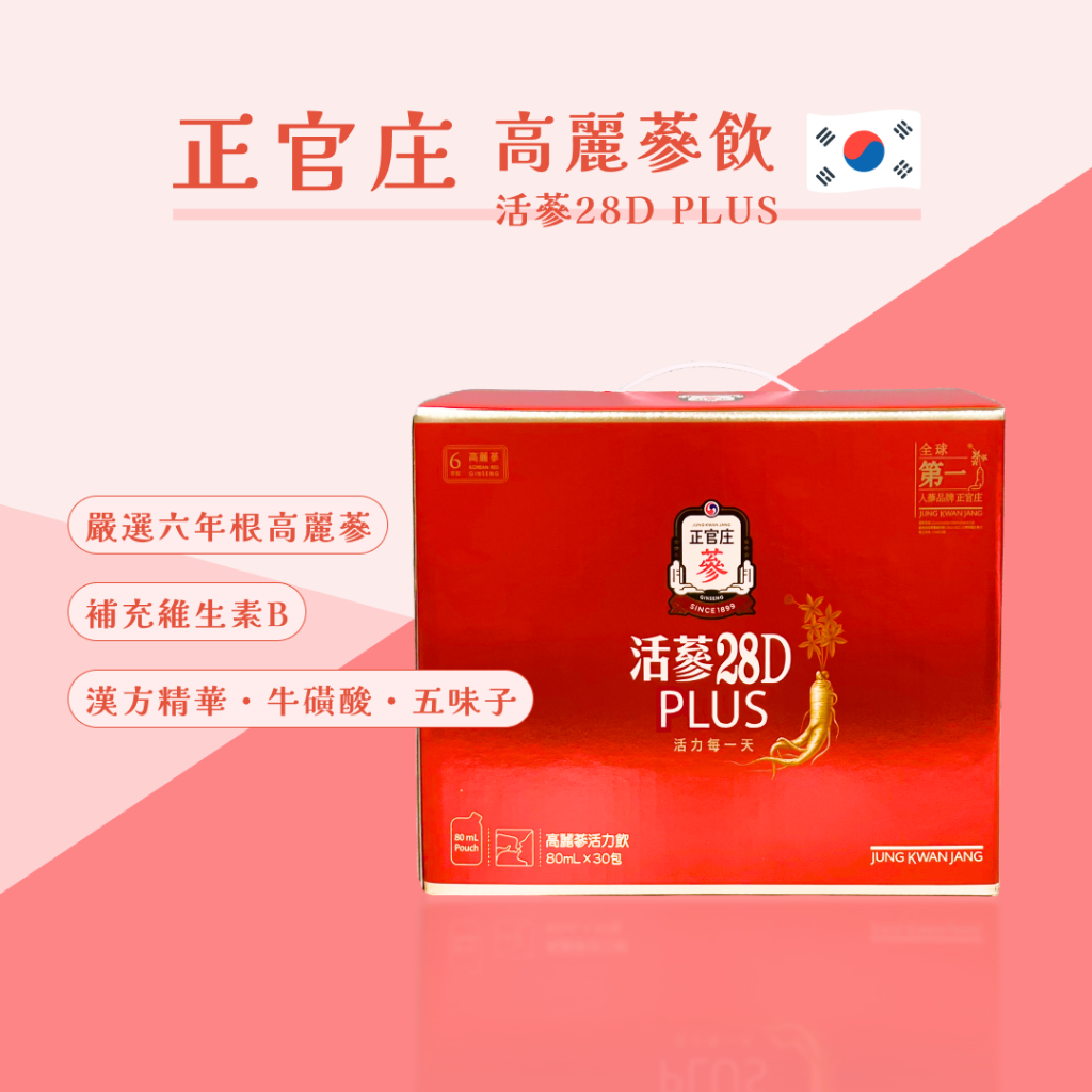 正貨 免運附發票 正官庄 活蔘28D PLUS 30包/盒 80ml/包 高麗蔘 紅棗 黃耆 五味子 薑 枸杞 韓國