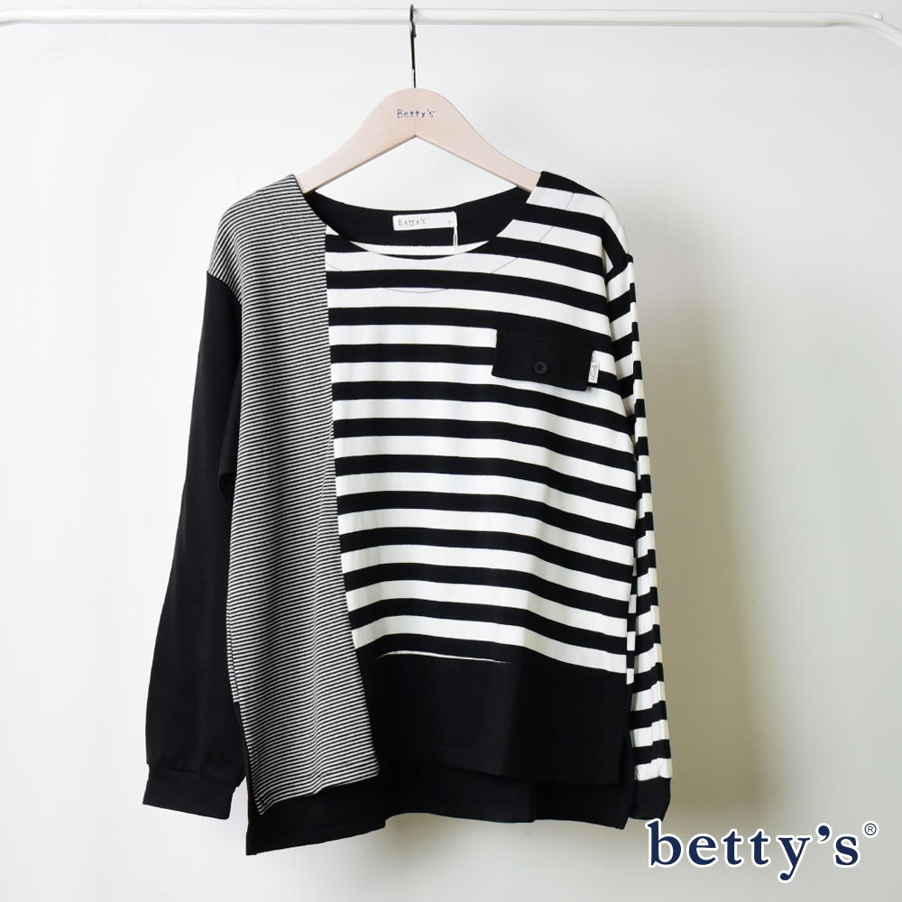 betty’s貝蒂思(15)條紋拼接棉質T-shirt(黑色)