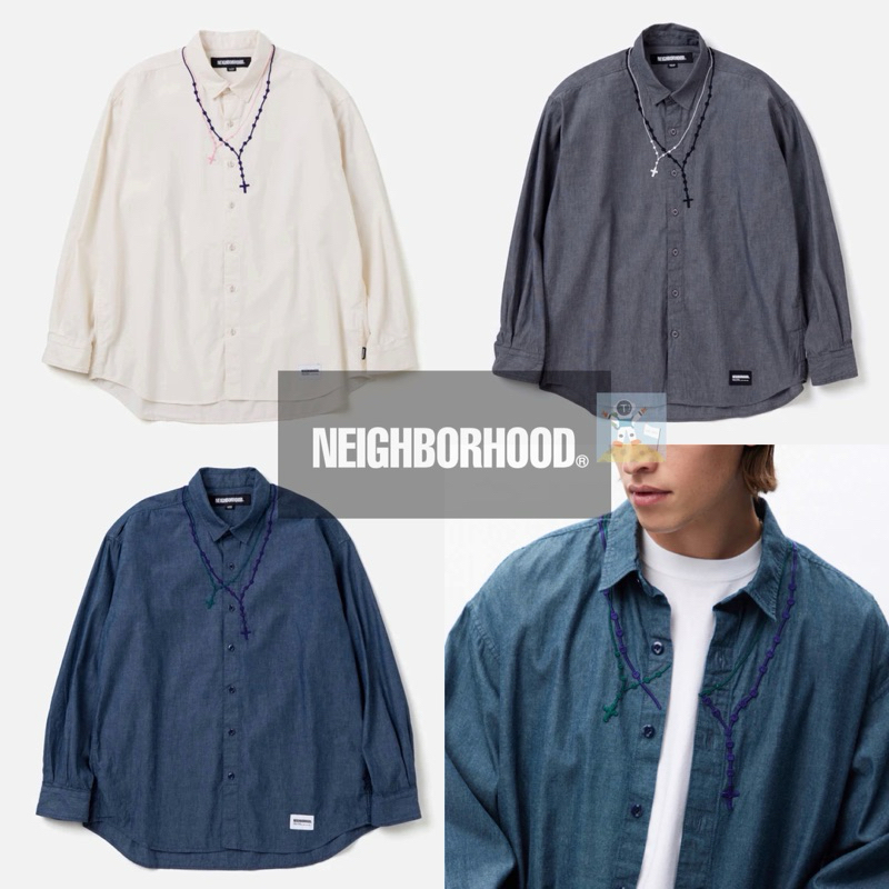 NEIGHBORHOOD 24SS DOUBLE CROSS EMBROIDERY SHIRT LS 項鍊 長袖襯衫