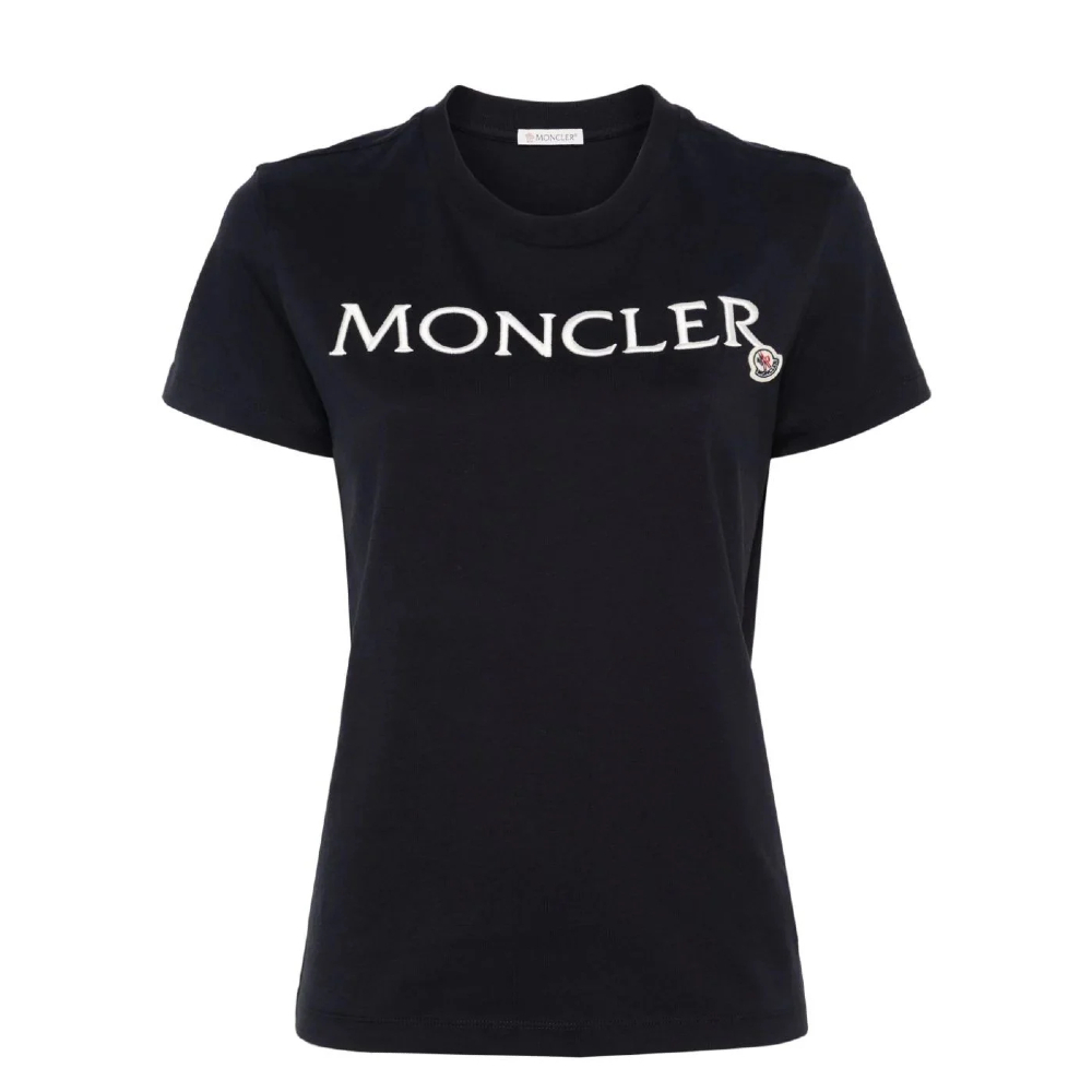【鋇拉國際】MONCLER 女款 胸前刺繡英文名&amp;品牌LOGO 短袖T恤 深藍色 義大利正品代購 台北實體工作室