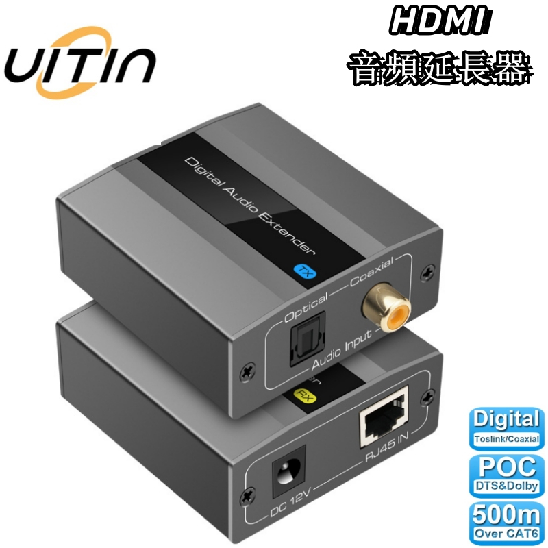 HDMI 數位音頻延長器 光纖Toslink SPDIF轉RJ45 乙太網路同軸單Cat5e電纜延長器 支援音頻擷取功能