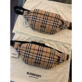 Limit精品✔️Burberry 經典卡其格紋搭配黑色立體字母設計 必備 男生 男款 胸包 腰包 無盒