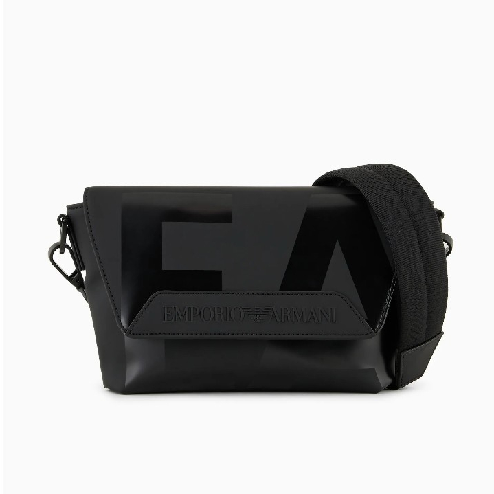 EMPORIO ARMANI 橡膠材質EA標誌 側背包 黑色 Y4R571YQ14V180651