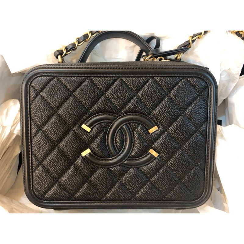 近9.8成新~保證專櫃真品 Chanel vanity case A93343 21cm黑色復古化妝包