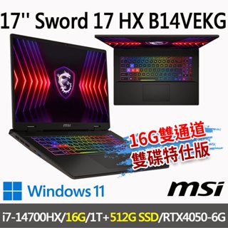msi微星 Sword 17 HX B14VEKG-023TW 17吋 電競筆電-16G雙通道雙碟特仕版