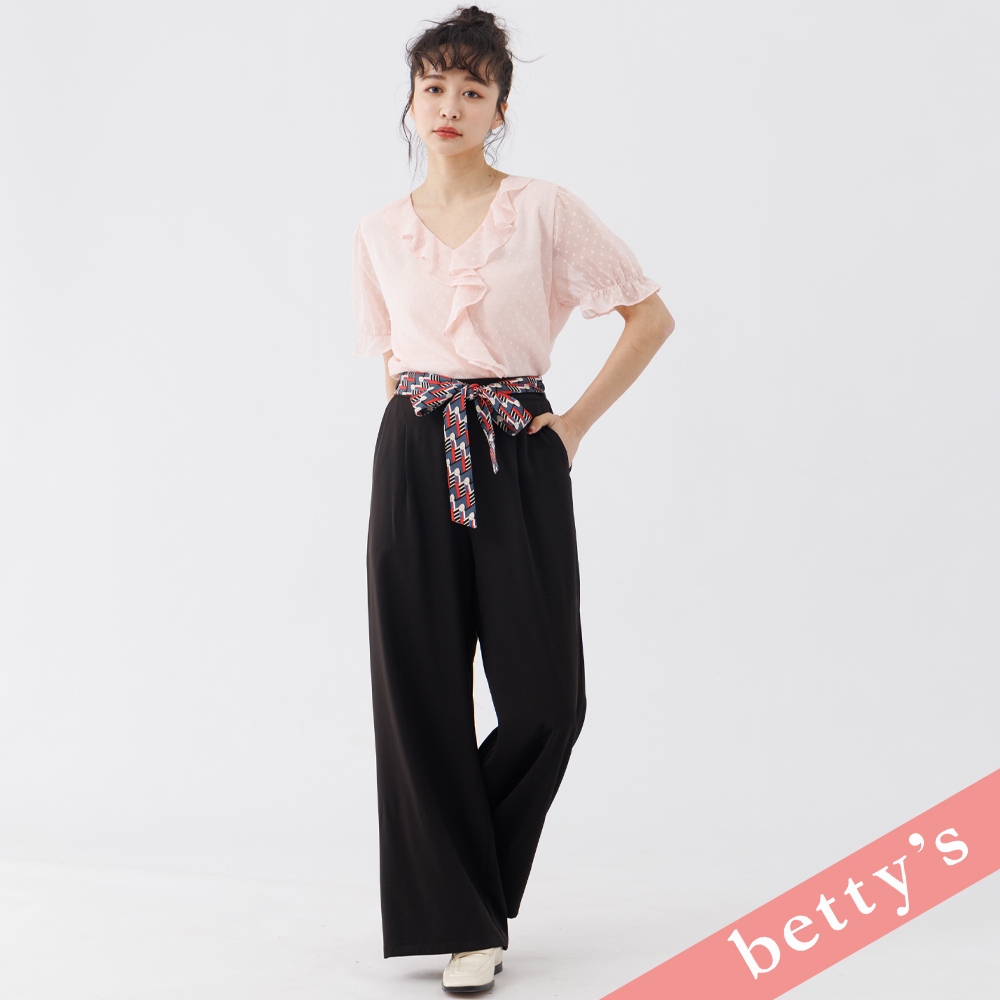 betty’s貝蒂思(31)腰鬆緊特色腰帶落地寬褲(黑色)