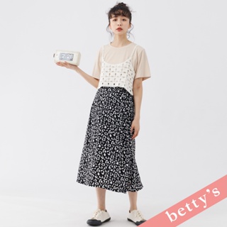 betty’s貝蒂思(31)腰鬆緊時尚豹紋排釦雪紡長裙(黑色)