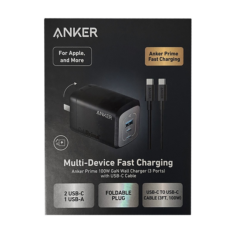 Anker GaN Prime 100W USB-C 氮化鎵 3孔 充電器 充電線 套組 A2343 B2343 67W
