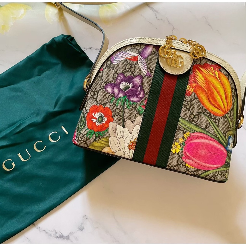 現貨 ❤️‍🔥 Gucci Ophiddia GG 499621 花卉印花拉鍊 貝殼包 斜肩包 可刷卡分期