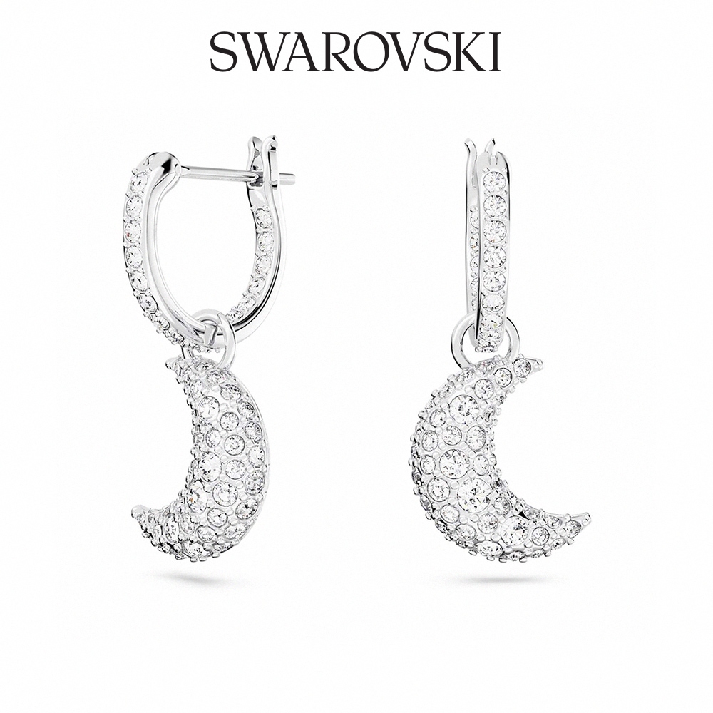 SWAROVSKI 施華洛世奇 Luna 水滴形耳環 月亮, 白色, 鍍白金色