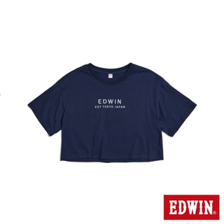 EDWIN 簡約刺繡印花寬短版短袖T恤(丈青色)-女款
