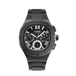 GUESS|黑色系 三眼日期顯示 圓角方型腕錶 不鏽鋼錶帶 男錶 手錶(GW0572G3)