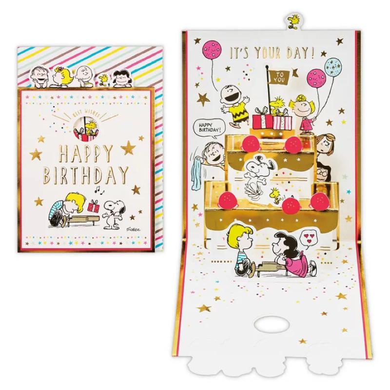 日本Hallmark Snoopy 史努比 糊塗塔克 燙金 立體卡片 生日卡 賀卡 生日卡 卡片 EAR-817-770