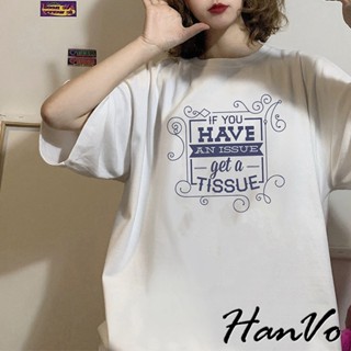 【HanVo】花邊字母塗鴉寬鬆T恤 親膚柔軟舒適百搭上衣 韓系女裝 女生衣著 A01-0155