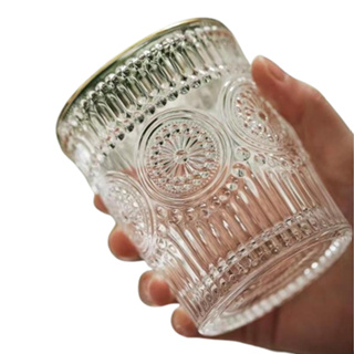 復古浮雕水杯💖（獨立包裝）ins風玻璃杯 復古浮雕透明水杯 網紅啤酒杯 咖啡杯 奶茶杯 果汁杯 水杯 早餐杯