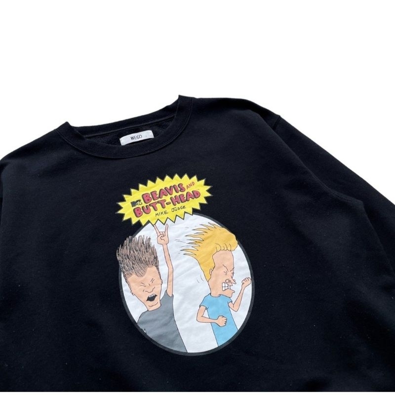 日本 WEGO 癟四與大頭蛋 Beavis &amp; Butthead 日系男女T恤印花上衣長袖薄絨棉圓領寬鬆卡通衣服大學T