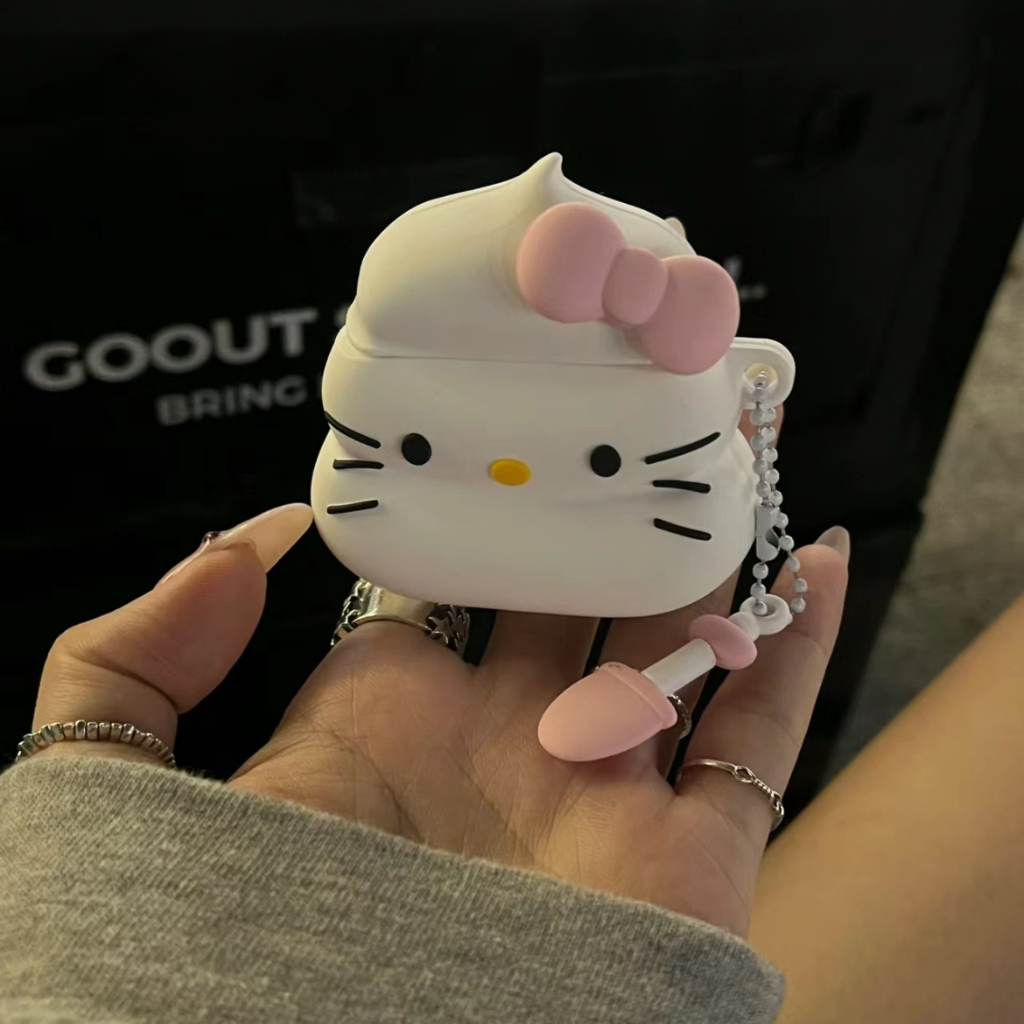可愛硅膠便便 白色kitty貓 適用於蘋果airpods pro無線藍牙耳機保護套 airpods1/2代 防摔保護套