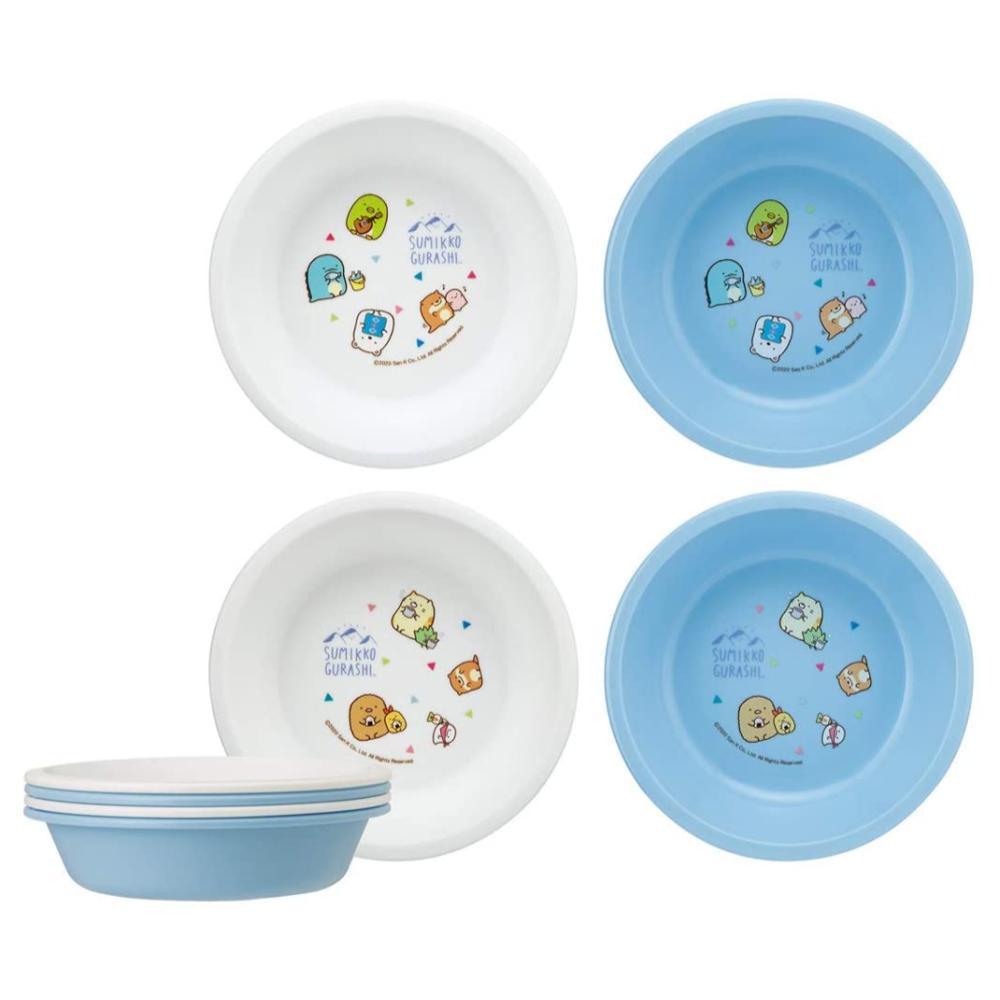 asdfkitty*日本製 san-x角落生物藍白色塑膠碗4入-15.6公分-學習碗 沙拉碗 水果碗 沙拉碗 水果碗-正