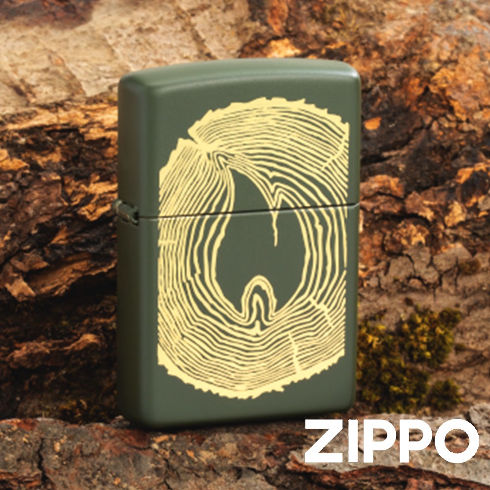 ZIPPO 年輪之火防風打火機 48959 綠啞光打火機 擁抱大自然 年輪中雕刻出火焰標誌 仿效樹幹 終身保固