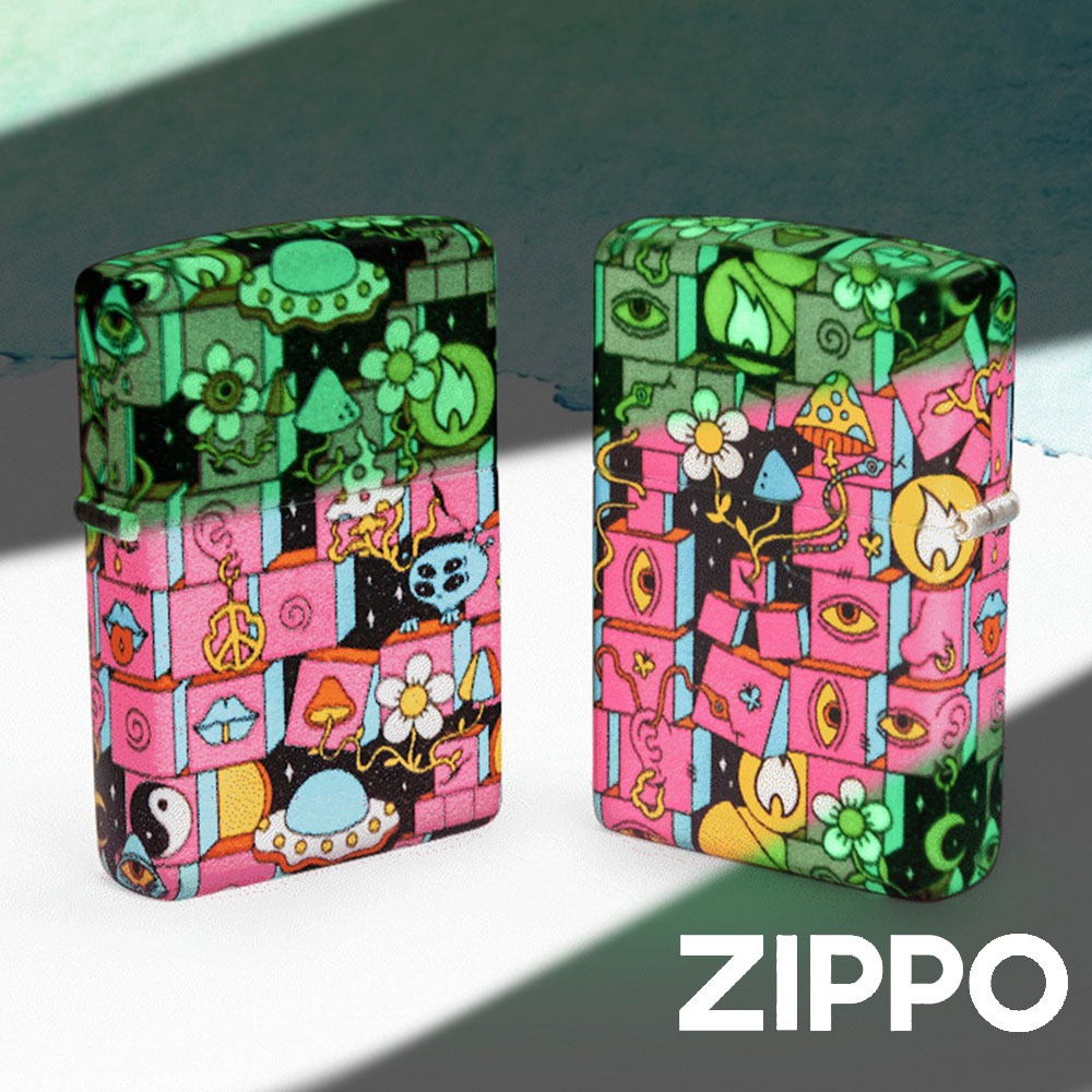 ZIPPO 宇宙社區防風打火機 48779 粉色機身 奇異又俏皮 夜光漆機身 彩色環繞彩噴工藝 科幻神秘 終身保固