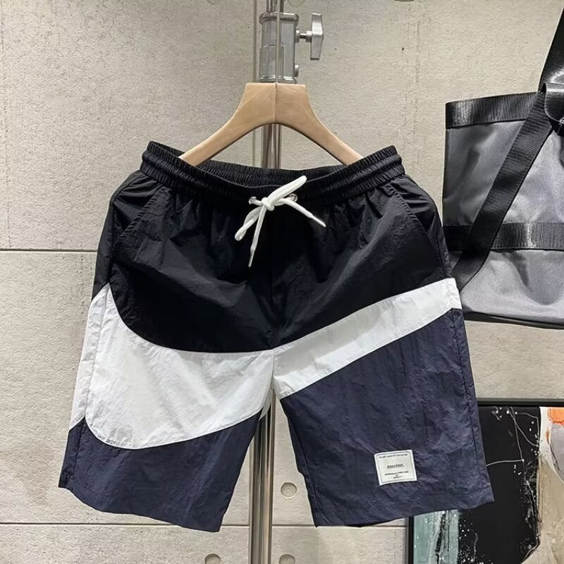 短褲男款夏季潮牌拼色寬松百搭休閑中褲男士 M-3XL 運動速幹沙灘褲 休閑小眾設計感百搭籃球五分褲@名匯衣社男裝
