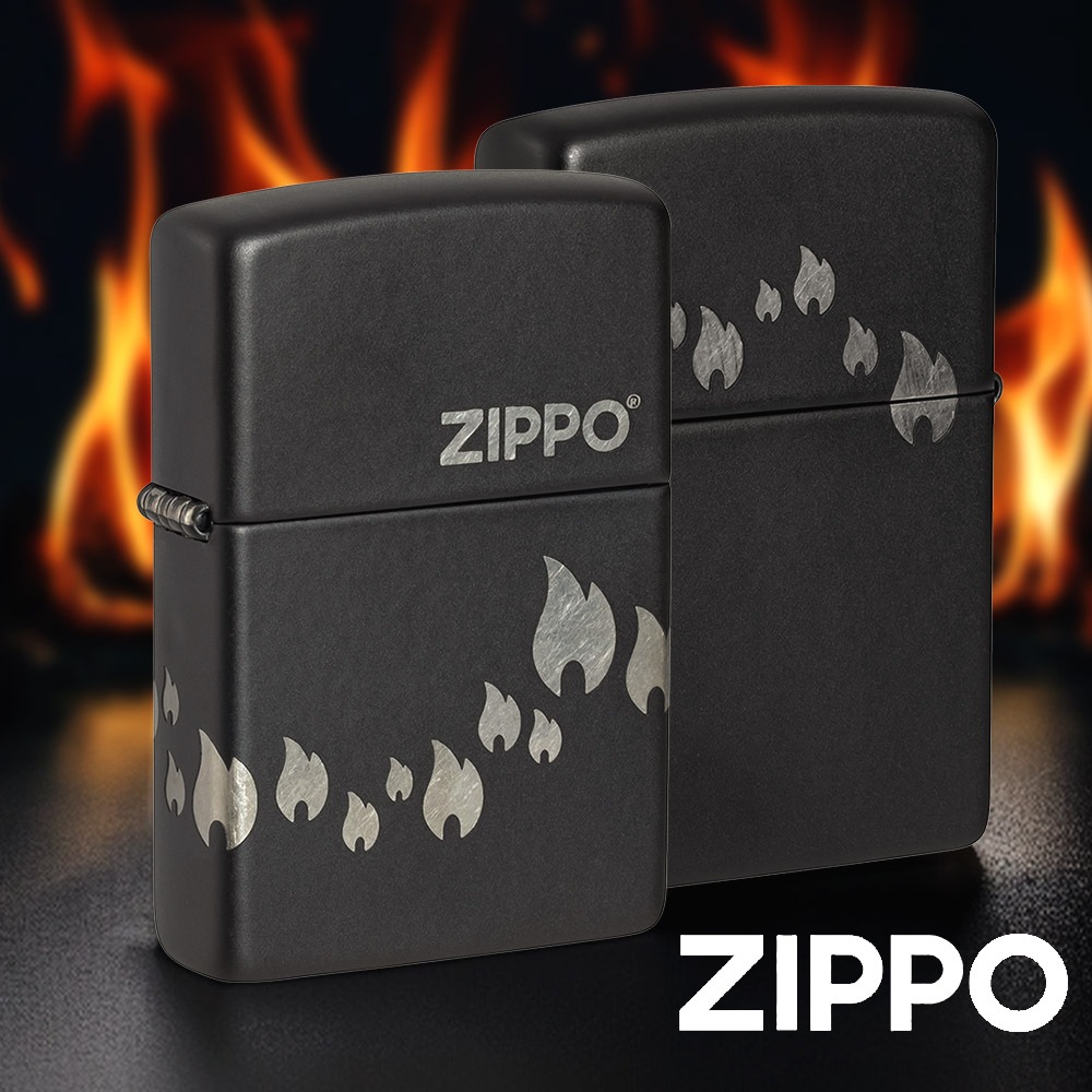 ZIPPO 火焰圖紋防風打火機 48980 雷射360°設計 Zippo標誌 舞動 黑色霧面打火機 終身保固