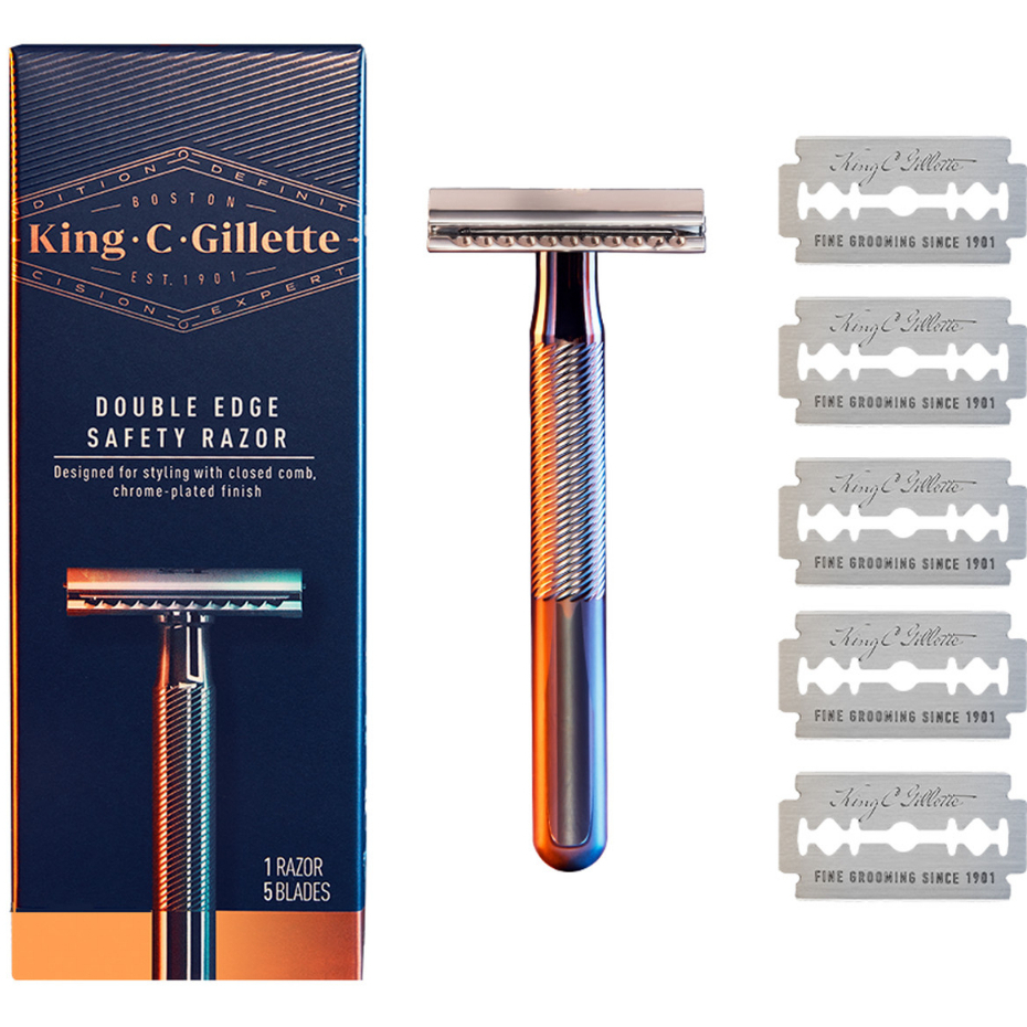 [現貨] 義大利進口 King C Gillette 封閉式安全刮鬍刀 傳統 刮鬍刀 + 5刀片