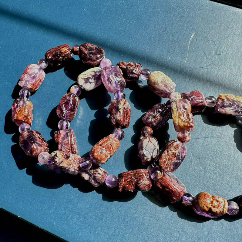 小極品-(多料版)貔貅紫幽靈 極光23輪紫鈦晶多髮礦紫骨幹10*15mm+（單圈）手珠手鍊DIY 串珠項鍊