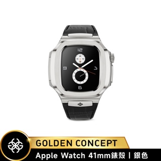 Golden Concept Apple Watch 41mm 銀錶框 黑皮革錶帶 WC-ROL41-SL