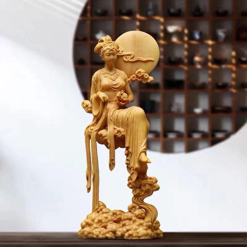 新款黃楊木雕嫦娥美女案頭客廳辦公室擺件家居家用工藝品女神玩偶送禮