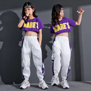 🔥臺灣現貨 ➕發票新款女童爵士舞服裝兒童街舞舞蹈嘻哈韓版jazz露臍女孩短袖演出服