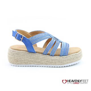 HEAVENLYFEET｜英國舒適休閒女鞋 編織麻條楔型涼鞋-MINI(水藍)⭐現貨正品代理⭐