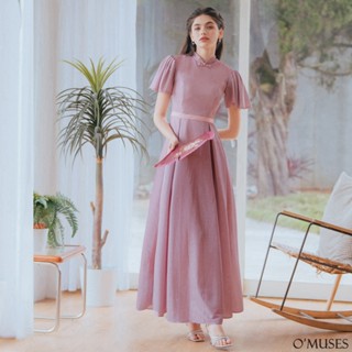 【OMUSES】手工金蔥荷葉袖粉色旗袍長禮服7-20459
