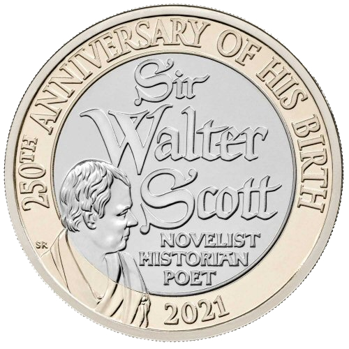 2021 英國 蘇格蘭詩人華特·司各特 誕生250週年 2英鎊 收藏紀念幣 官方卡幣