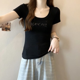胖胖美依 素色上衣 40支純棉 2024夏裝刺繡亮片短袖t卹女上衣1f067-ds303