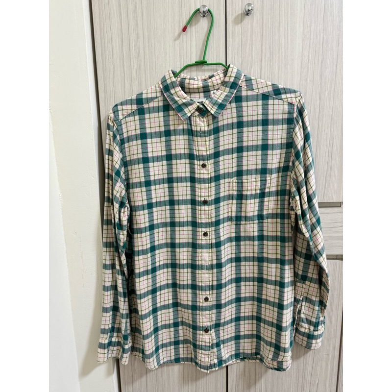 UNIQLO粉綠格紋襯衫（XL)