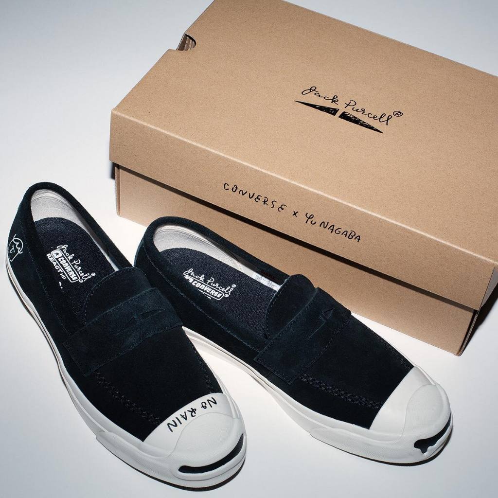 代購 CONVERSE 長場雄 聯名 JACK PURCELL LOAFER RH YU NAGABA 黑色開口笑 插畫