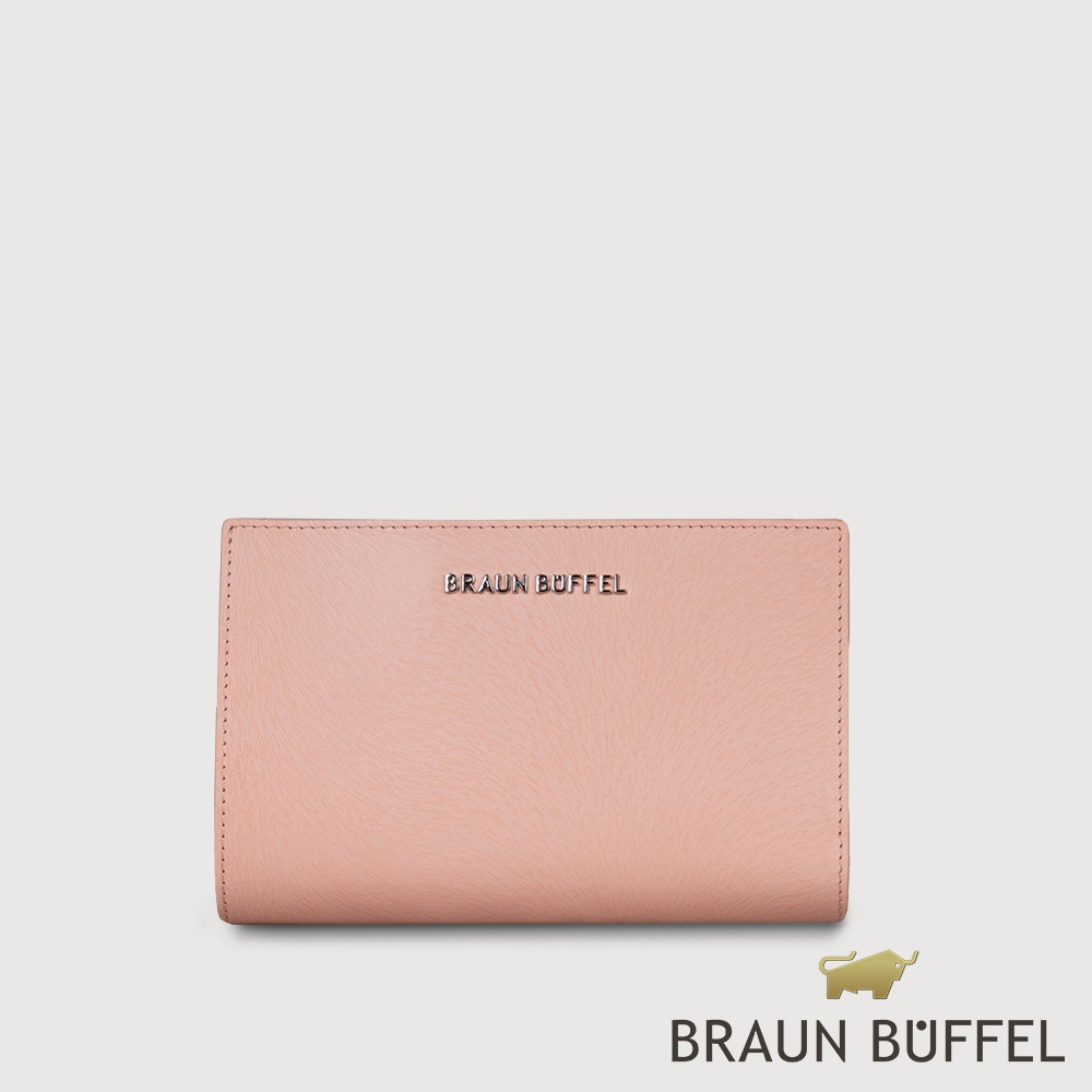 【BRAUN BUFFEL 德國小金牛】台灣總代理 萊納斯 11卡RFID防盜兩折中夾-藕粉色/BF835-502-MP