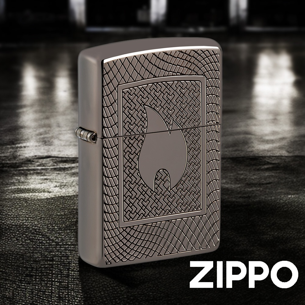 ZIPPO Zippo火焰網格紋路防風打火機 48569 高拋光銀色打火機 深雕工藝 經典的zippo火焰 終身保固