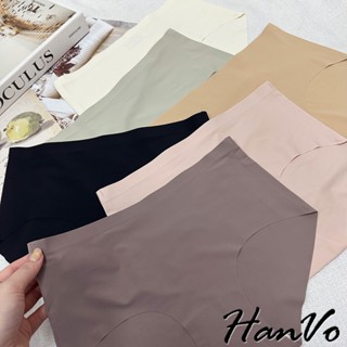 【HanVo】冰絲柔膚素色無痕內褲 桑蠶絲透氣涼感絲滑觸感 腰際束帶中腰 獨立包裝 流行少女內褲 內著 A11-5876