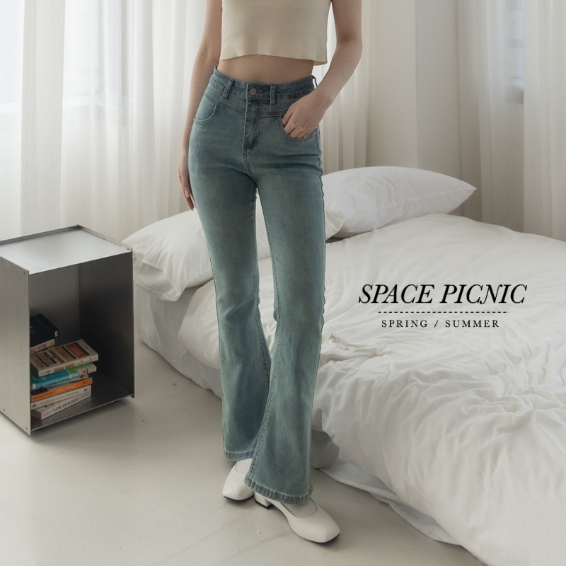 [明天出貨] Space Picnic｜高腰彈性牛仔喇叭褲-1色(現貨)【C24031071】